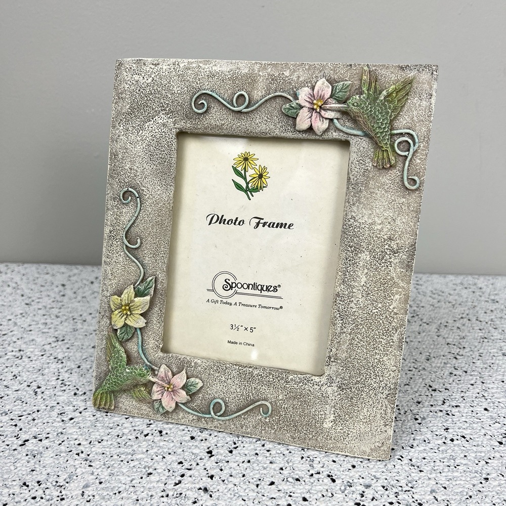 Spoontiques Hummingbird Flower Picture Photo Frame Resin 3.5" x‎ 5"